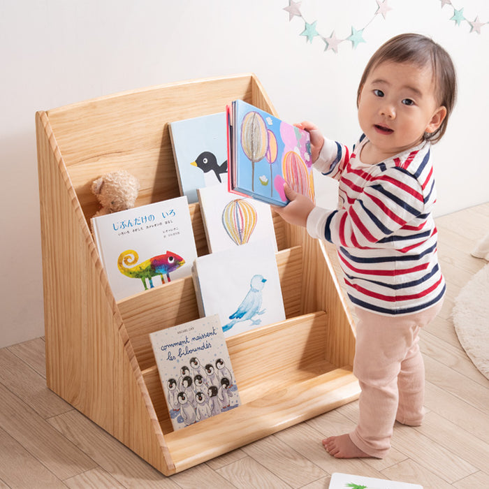 【大決算プライス】現役ママが考えた 絵本ラック 4段 幅50 完成品 絵本棚 コンパクト スリム 〔64900005〕