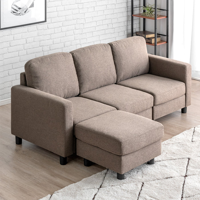 カウチソファ 洗えるカバーリング お掃除ロボ対応 コンパクト 3人掛け ポケットコイル オットマン付 コーナーソファ〔42500023〕