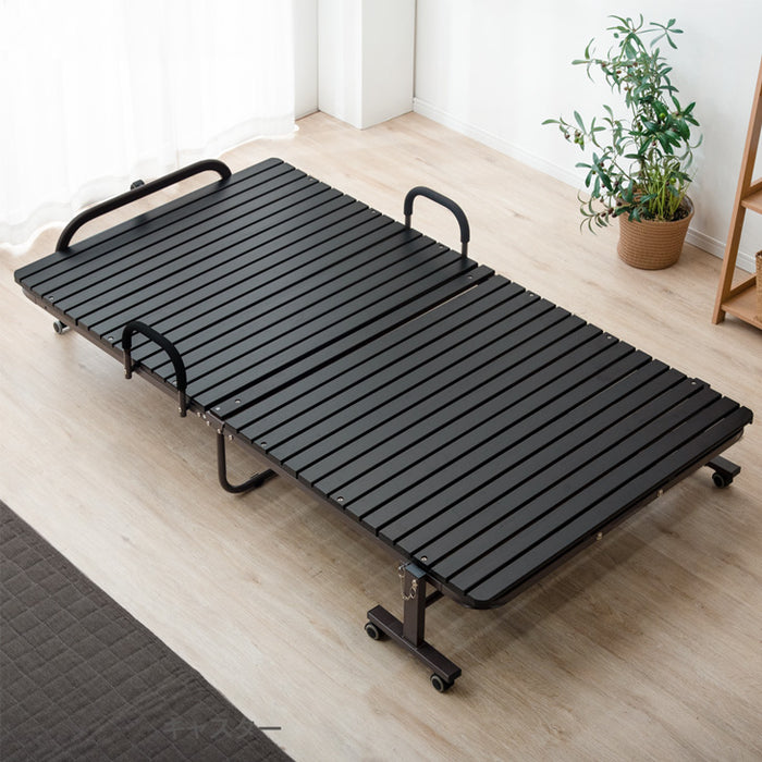 [シングル] 19万台突破!! ワンタッチ 折りたたみベッド 耐荷重300kg 桐すのこ 床傷防止PUキャスター キャスター付 すのこベッド〔17610050〕