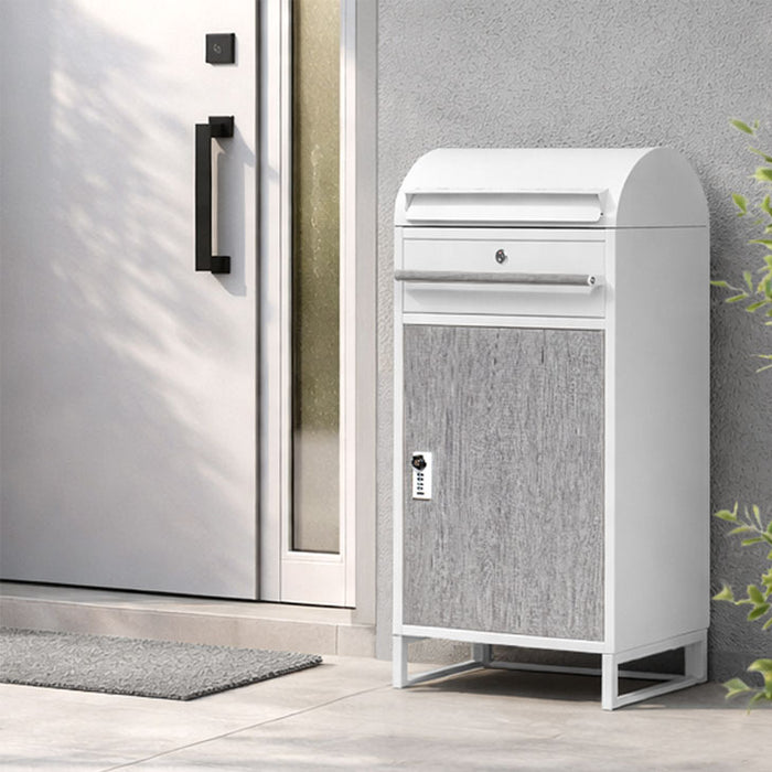 LIVBOX ーリブボックスー 宅配ボックス ポスト一体型 ゼロリターン錠 大容量 82L 盗難防止ワイヤー付 ダイヤル錠 防水 防塵 屋外 OK 戸建て マグネット  木目調 おしゃれ〔17620033〕