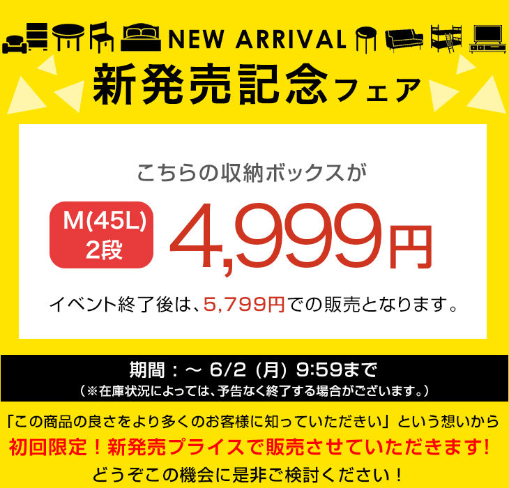 【新発売記念プライス】〔2段・45L〕5面開閉 収納ボックス お掃除ロボ対応 木脚 & キャスター付き 折りたたみ 〔99900630〕