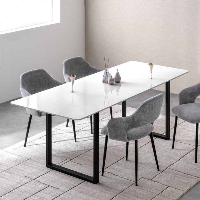 【アウトレット 旧仕様品】[幅180cm] 4人掛け セラミック ダイニングテーブル 単品 黒脚 大理石調 グロスホワイト（艶あり）【超大型商品】〔8440000605・out2961〕
