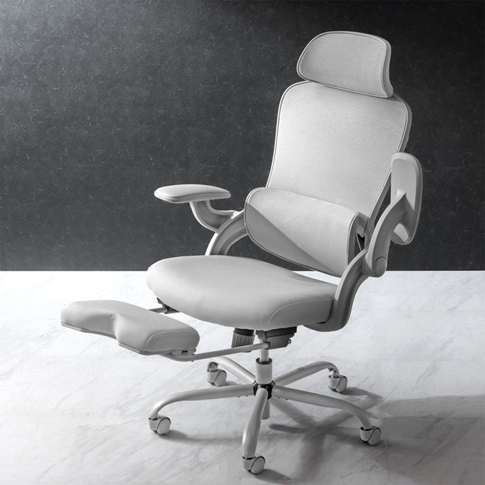 オフィスチェア フットレスト付 ランバーサポート付 ロッキング機能 ハイバック 肘付き 高さ調節 メッシュ チェア 椅子〔31500047〕