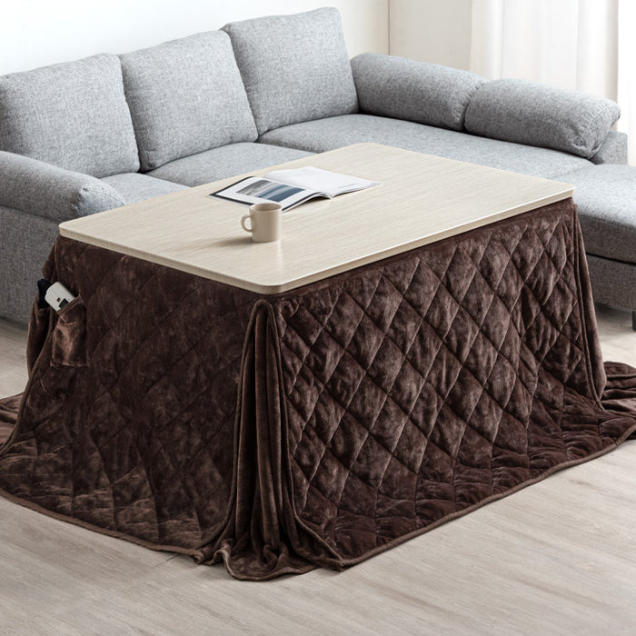 [幅120cm] 昇降式ダイニングこたつ 2点セット 速暖2秒 ハロゲンヒーター 手元コントローラー 長方形 高脚 一本脚〔41900015〕