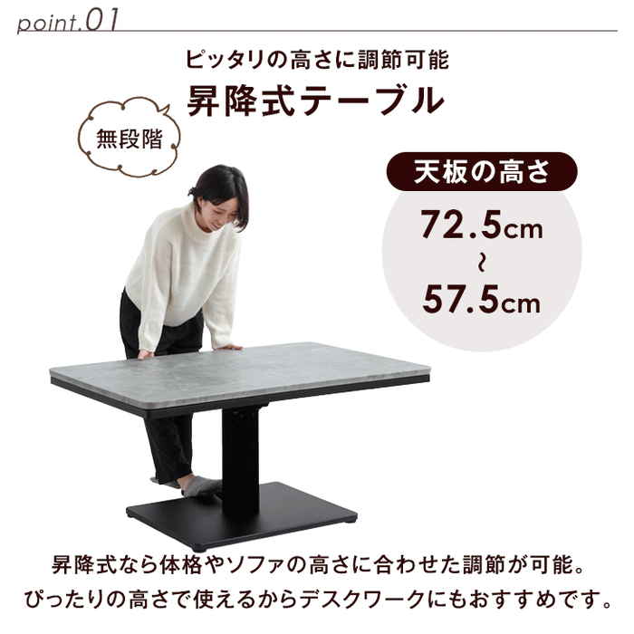 [幅120cm] 昇降式ダイニングこたつ 2点セット 速暖2秒 ハロゲンヒーター 手元コントローラー 長方形 高脚 一本脚〔41900015〕