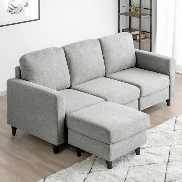 カウチソファ 洗えるカバーリング お掃除ロボ対応 コンパクト 3人掛け ポケットコイル オットマン付 コーナーソファ〔42500023〕