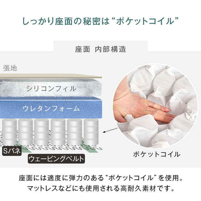 RENEW お掃除ロボ対応 コンパクト カウチソファ 洗えるカバーリング 3人掛け ポケットコイル オットマン付 コーナーソファ〔42500023〕