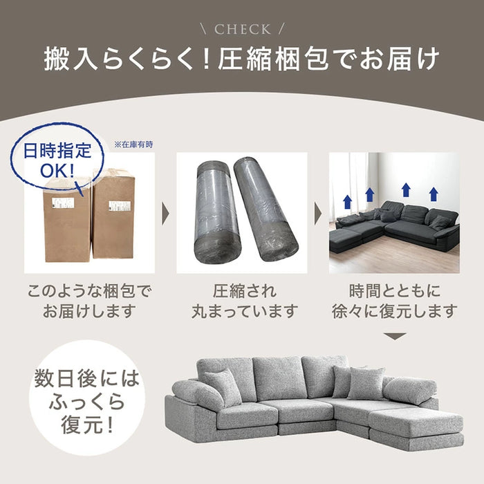 ソファ ロータイプ 洗える カバーリング 3人掛け L字 ファブリック生地 クッション付 滑り止め 北欧〔42500125〕