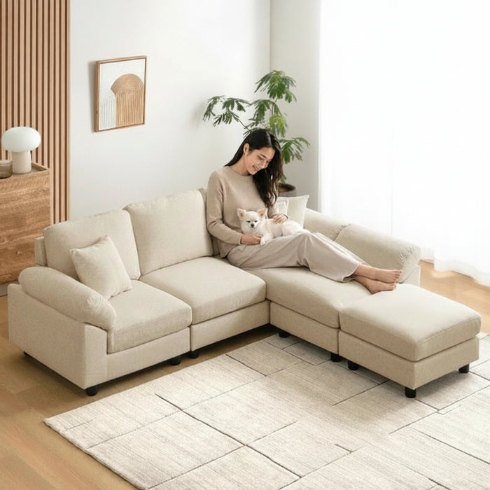 【新発売記念プライス】［ペット対応生地］洗えるカバーリング ソファ ポケットコイル カウチソファ L字 オットマン【超大型商品】 〔42500162〕
