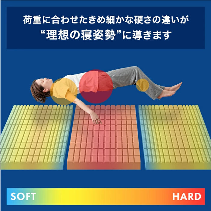 [シングル] Goo3D《グッスリード》 マットレス 三つ折り 10cm 高反発 3Dカット 3ゾーン 体圧分散 洗えるカバー 〔43300155〕