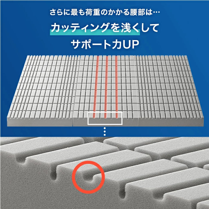 [シングル] Goo3D《グッスリード》 マットレス 三つ折り 10cm 高反発 3Dカット 3ゾーン 体圧分散 洗えるカバー 〔43300155〕