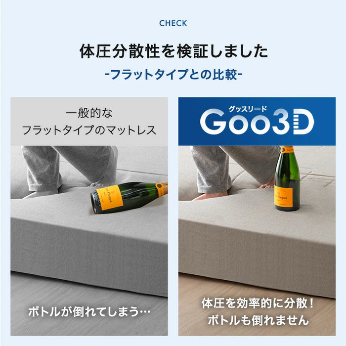 【新発売記念プライス】［シングル］Goo3D《グッスリード》厚み20cm マットレス 三つ折り 高反発 洗えるカバー メッシュ生地 パイル生地〔43300160〕