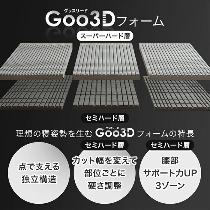 ［シングル］Goo3D《グッスリード》マットレス 三つ折り 10cm スーパーハード450N 洗える カバー〔43300175〕