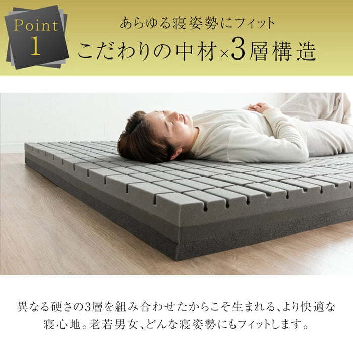 ［シングル］こだわりの3層構造 高反発マットレス 3つ折り 洗えるカバー プロファイル メッシュ Goo3D《グッスリード》プレミアム〔43300199〕
