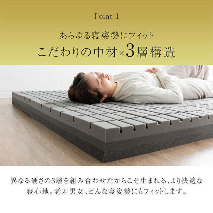 ［キング］こだわりの3層構造 高反発マットレス 3つ折り 洗えるカバー プロファイル メッシュ〔43300147〕
