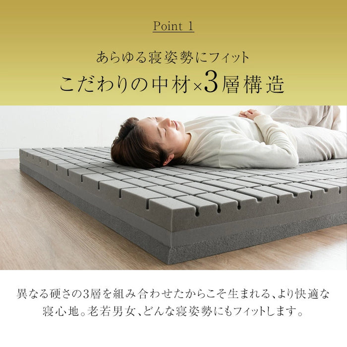 ［シングル］こだわりの3層構造 高反発マットレス 3つ折り 洗えるカバー プロファイル メッシュ〔43300199〕