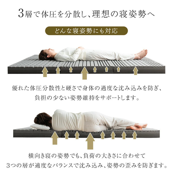［キング］こだわりの3層構造 高反発マットレス 3つ折り 洗えるカバー プロファイル メッシュ〔43300147〕