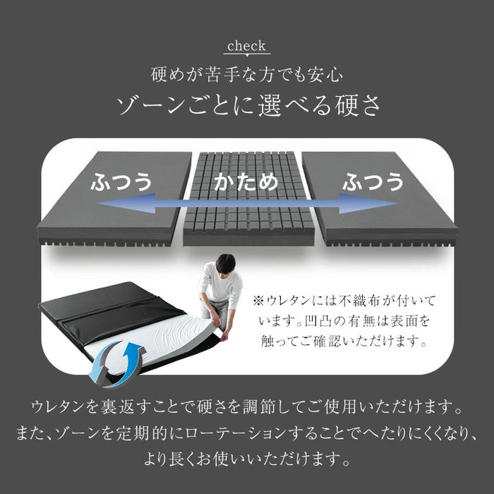 ［クイーン］こだわりの3層構造 高反発マットレス 3つ折り 洗えるカバー プロファイル メッシュ〔43300146〕
