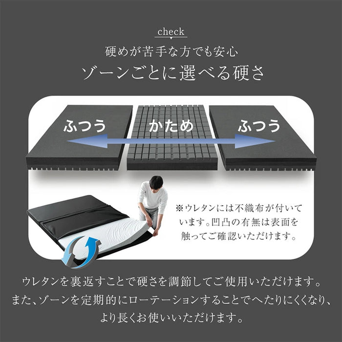［キング］こだわりの3層構造 高反発マットレス 3つ折り 洗えるカバー プロファイル メッシュ〔43300147〕