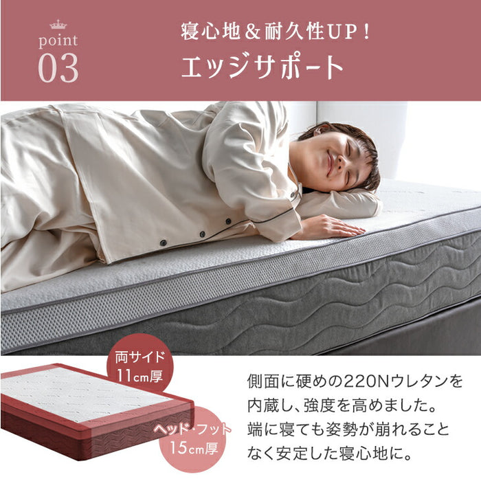 【新発売記念プライス】［シングル］あなたの体にシンデレラフィット！ “寝落ち姫”のマットレス 極厚24cm ポケットコイル 洗えるカバー 体圧分散 抗菌〔43300239〕