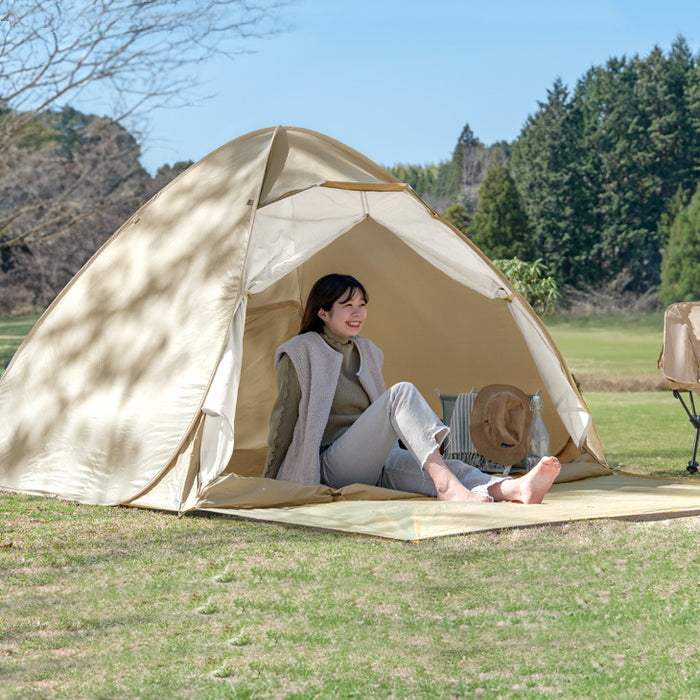 《めざましテレビで紹介》［200cm］サンシェード付 ポップアップテント 遮熱 2～3人用 両面メッシュ フルクローズ uvカット 遮光〔43500002〕