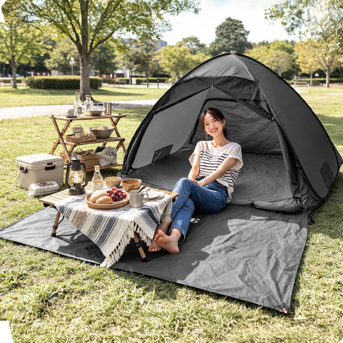 《めざましテレビで紹介》［200cm］サンシェード付 ポップアップテント 遮熱 2～3人用 両面メッシュ フルクローズ uvカット 遮光〔43500002〕