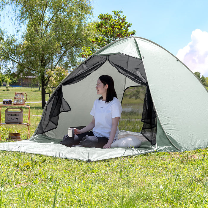 《めざましテレビで紹介》［200cm］サンシェード付 ポップアップテント 遮熱 2～3人用 両面メッシュ フルクローズ uvカット 遮光〔43500002〕