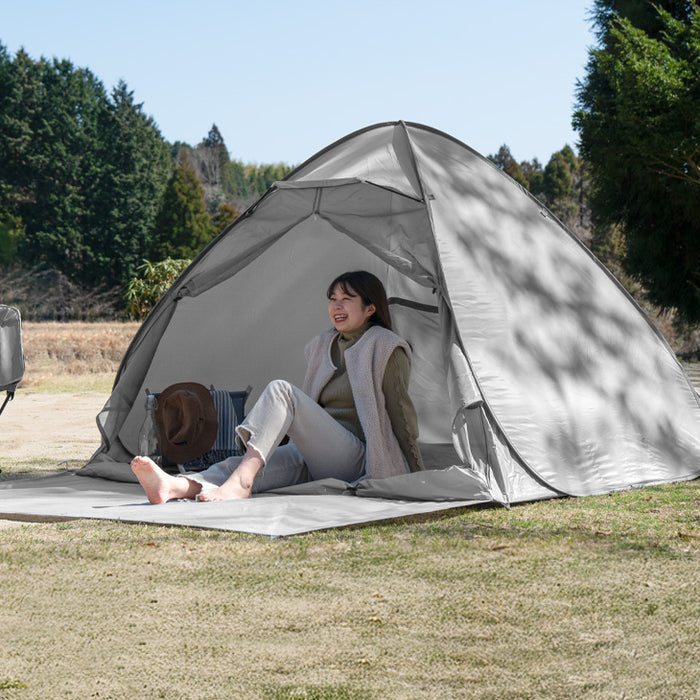 《めざましテレビで紹介》［200cm］サンシェード付 ポップアップテント 遮熱 2～3人用 両面メッシュ フルクローズ uvカット 遮光〔43500002〕