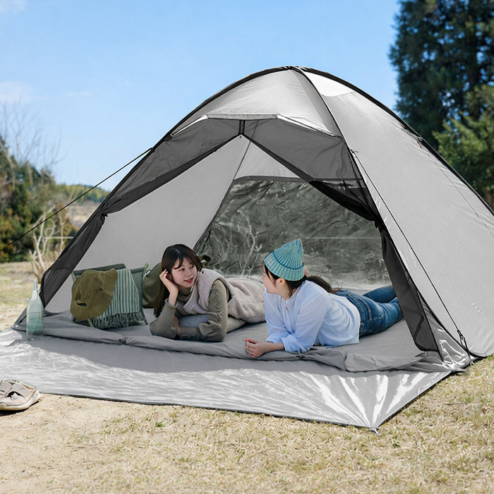 《めざましテレビで紹介》［250cm］サンシェード付 ポップアップテント 超ワイド 遮熱 3～5人用 両面メッシュ フルクローズ uvカット 遮光〔43500003〕