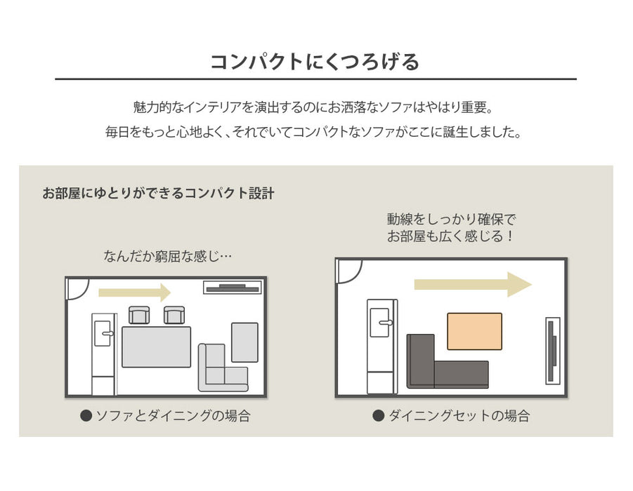 2Pソファ ダイニングソファ 単品 ファブリック コーナー 日本製 コンパクト〔44030161〕