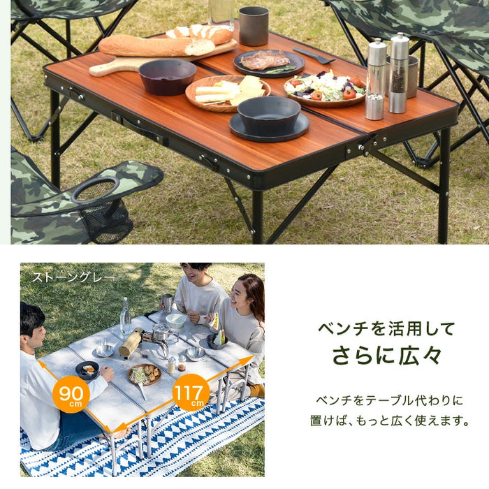 アウトドアテーブル セット 折りたたみ 幅90cm ベンチ 2脚 3点セット レジャーテーブル 耐荷重160kg〔74100083〕