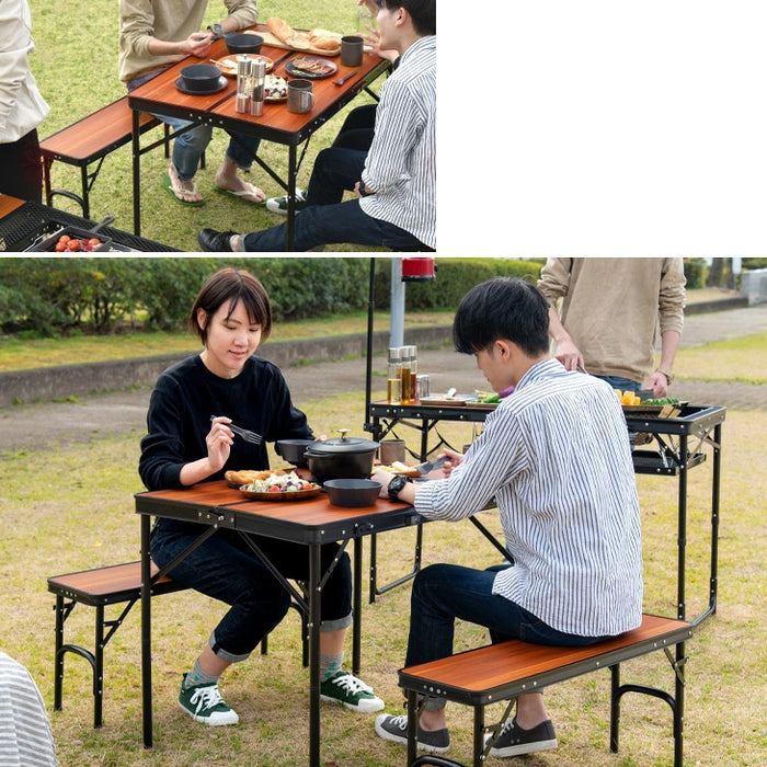 アウトドアテーブル セット 折りたたみ 幅90cm ベンチ 2脚 3点セット レジャーテーブル 耐荷重160kg〔74100083〕