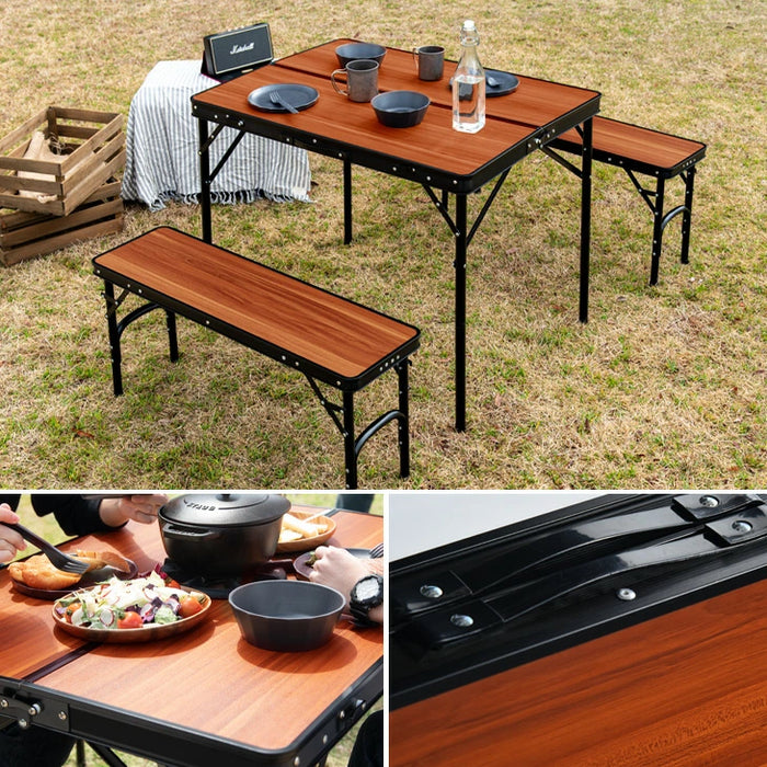 アウトドアテーブル セット 折りたたみ 幅90cm ベンチ 2脚 3点セット レジャーテーブル 耐荷重160kg〔74100083〕