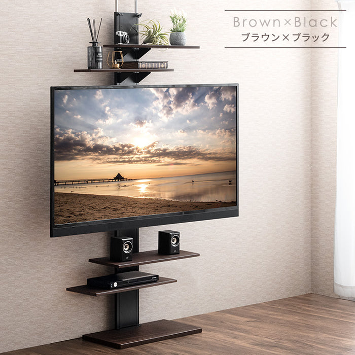 ［棚板6枚］［32～ 65インチ対応］突っ張り式 テレビスタンド ハイタイプ 上下/左右 首振り 角度調整 収納棚〔45400090〕