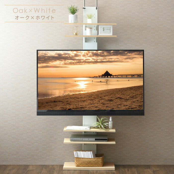 ［棚板6枚］［32～ 65インチ対応］突っ張り式 テレビスタンド ハイタイプ 上下/左右 首振り 角度調整 収納棚〔45400090〕