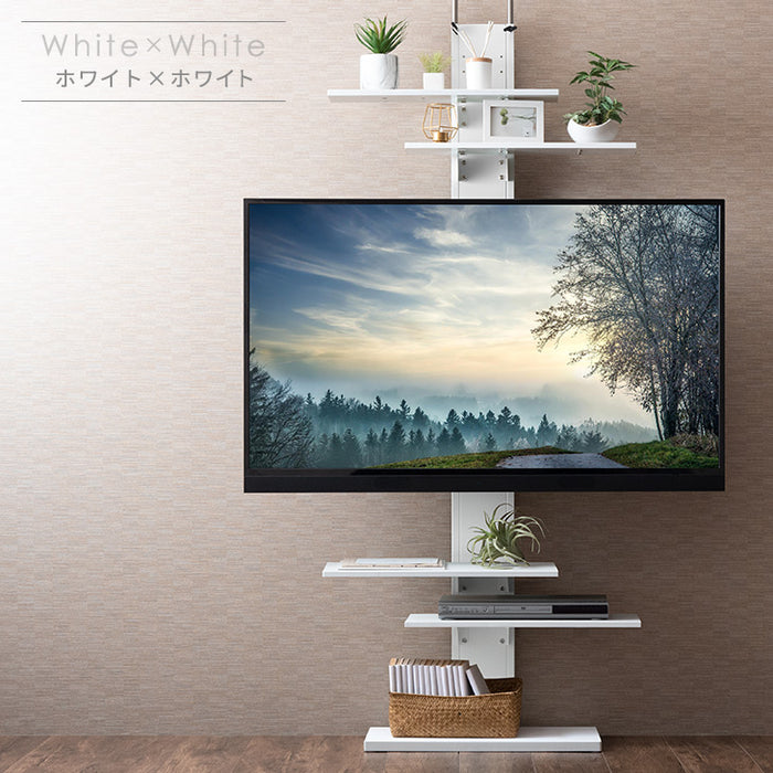 ［棚板6枚］［32～ 65インチ対応］突っ張り式 テレビスタンド ハイタイプ 上下/左右 首振り 角度調整 収納棚〔45400090〕