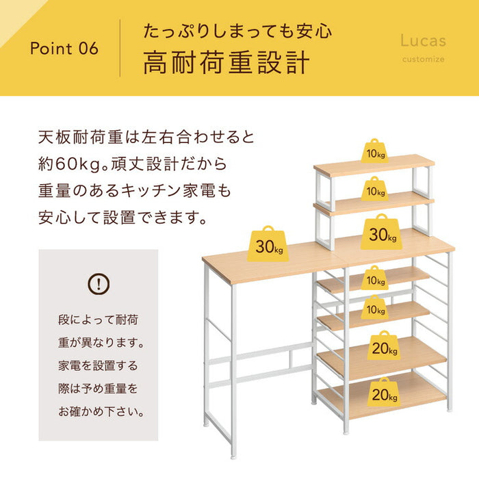 ［幅120］キッチンラック 可動上棚 左右組み換えOK メラミン天板 アジャスター付 キッチン収納 レンジ台〔45400094〕