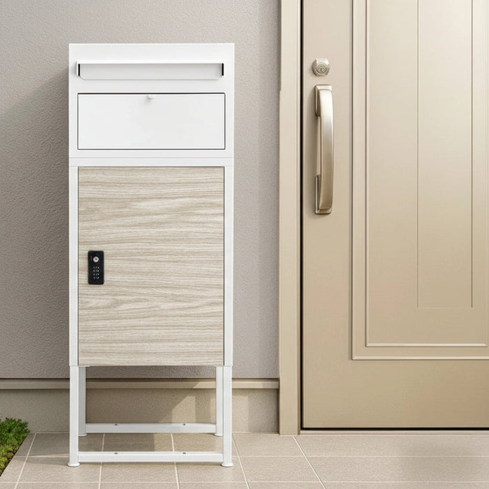 LIVBOX ーリブボックスー 宅配ボックス ポスト一体型 ゼロリターン錠 大容量 89L 木目調 盗難防止ワイヤー付 ダイヤル錠 防水 防塵 屋外 OK 戸建て 自宅用 おしゃれ〔45400102〕