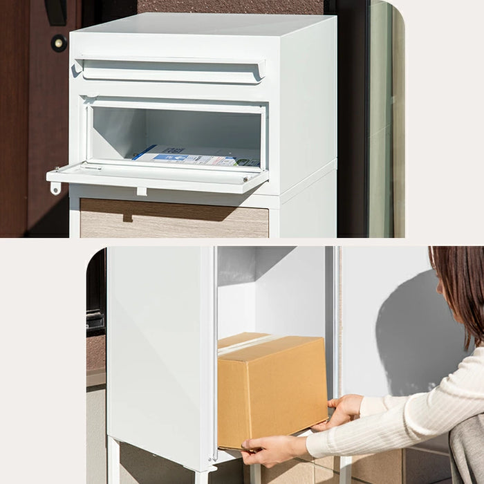 ポスト一体型 宅配ボックス ゼロリターン錠 大容量 89L 木目調 盗難防止ワイヤー付 ダイヤル錠 防水 防塵 屋外 OK 戸建て 自宅用 おしゃれ〔45400102〕