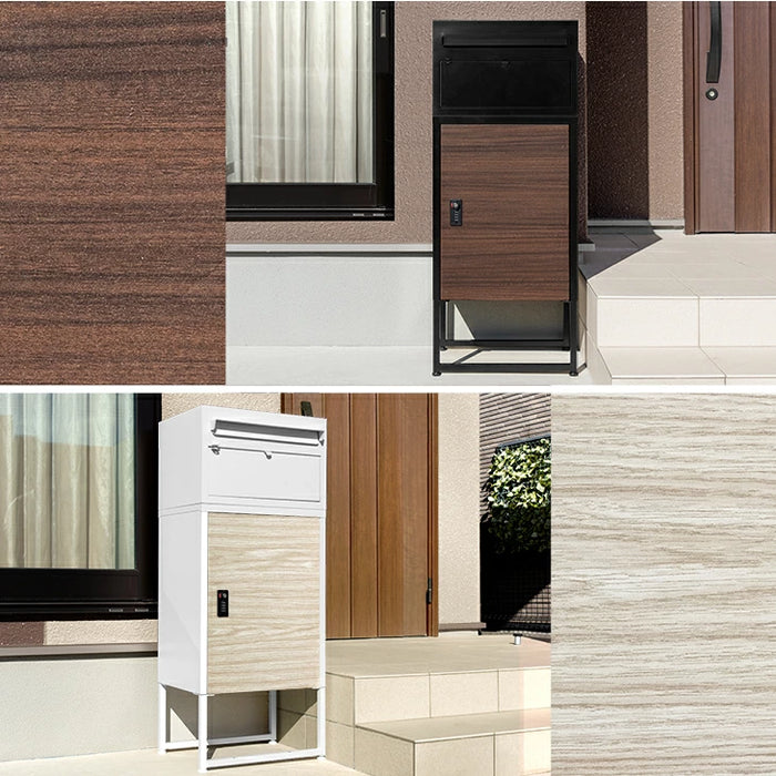 ポスト一体型 宅配ボックス ゼロリターン錠 大容量 89L 木目調 盗難防止ワイヤー付 ダイヤル錠 防水 防塵 屋外 OK 戸建て 自宅用 おしゃれ〔45400102〕