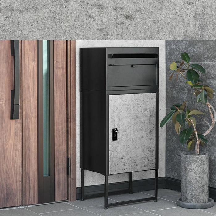 ポスト一体型 宅配ボックス ゼロリターン錠 大容量 89L 木目調 盗難防止ワイヤー付 ダイヤル錠 防水 防塵 屋外 OK 戸建て 自宅用 おしゃれ〔45400102〕