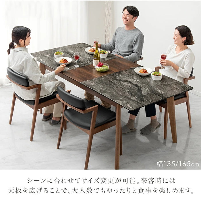 ［幅135/165］伸縮式 ダイニングテーブル 単品 大理石調 4人掛け おしゃれ 伸長テーブル 伸長【玄関渡し】【超大型商品】〔48100030〕