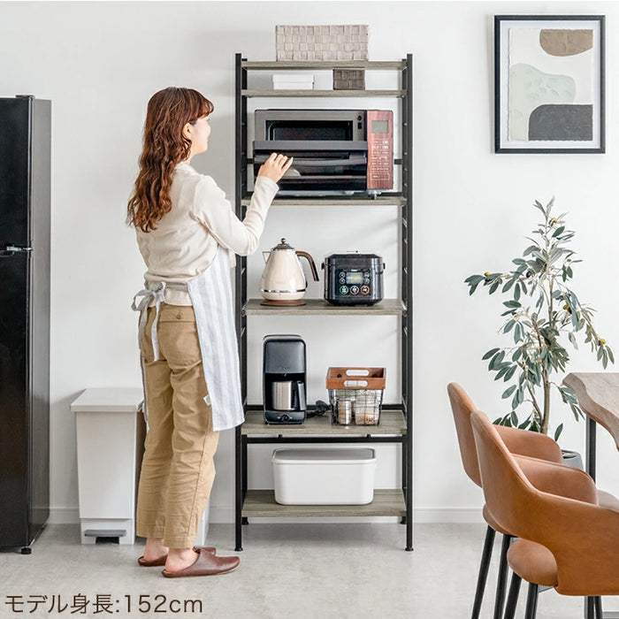 ［幅60cm］レンジ台 高耐荷設計 スライド棚 キッチンラック 食器棚 収納 木目調 ハイタイプ 大型レンジ対応〔49200001〕