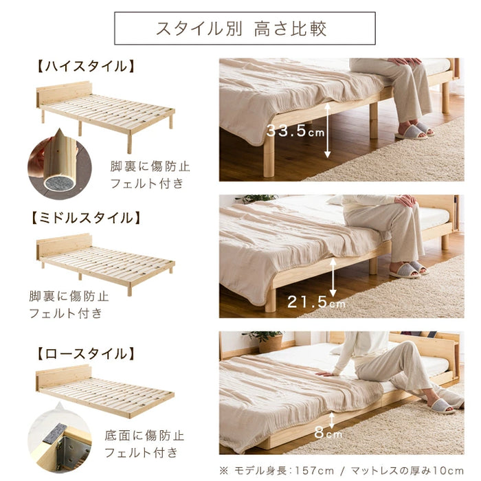ダブル] ベッド 宮付き 高反発マットレス付き ブックシェルフ 収納付き