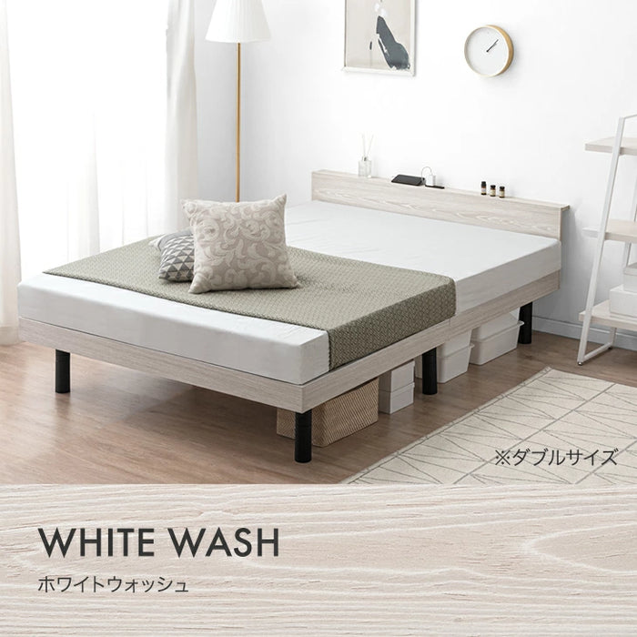 ［シングル］RENEW 宮棚付きベッド 高さ調節OK 2口コンセント付 ベッドフレーム すのこベッド おしゃれ〔49600140〕