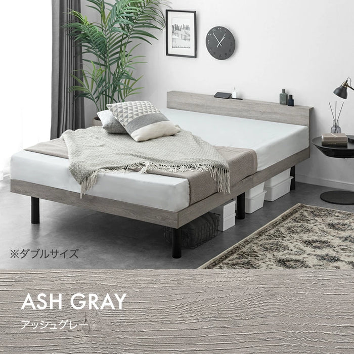 ［シングル］RENEW 宮棚付きベッド 高さ調節OK 2口コンセント付 ベッドフレーム すのこベッド おしゃれ〔49600140〕