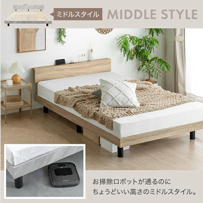 ［シングル］RENEW 宮棚付きベッド 高さ調節OK 2口コンセント付 ベッドフレーム すのこベッド おしゃれ〔49600140〕