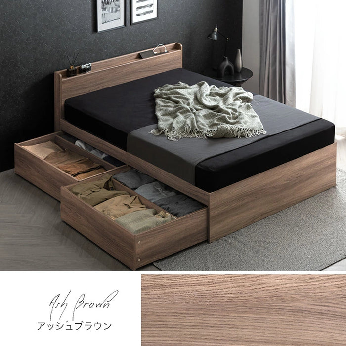 ［ダブル］衣替えできる 大容量収納ベッド 布団干しOK USB 2コンセント 宮付き 引き出し付き チェストベッド 収納ベッド〔49600222〕