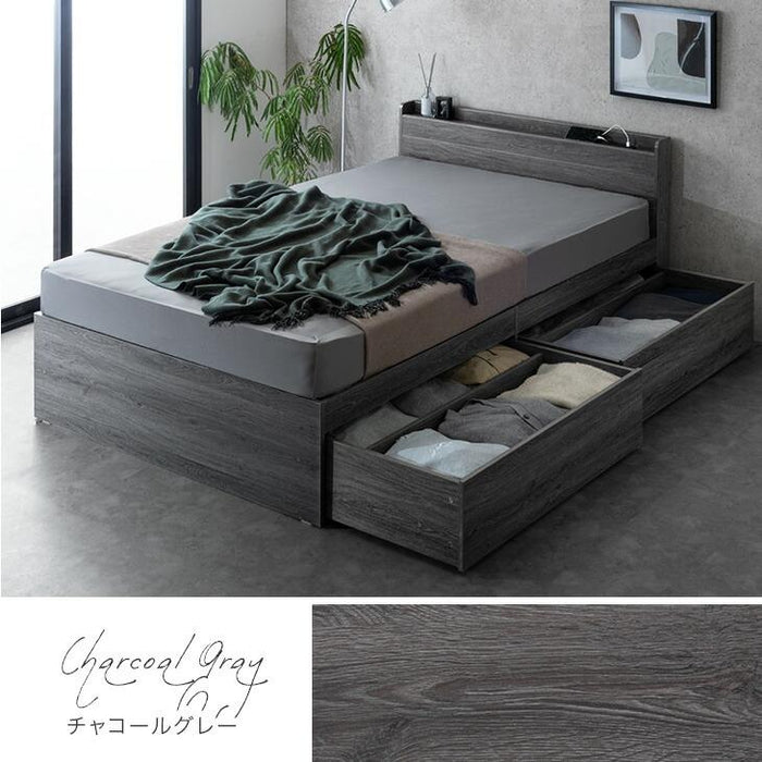 [シングル] 衣替え 大容量ベッド マットレス付き ボンネルコイル USB 2コンセント 宮付き ベッドフレーム ベット シングルベッド〔99900057〕