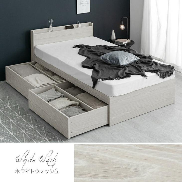 [シングル] 衣替え 大容量ベッド マットレス付き ボンネルコイル USB 2コンセント 宮付き ベッドフレーム ベット シングルベッド〔99900057〕